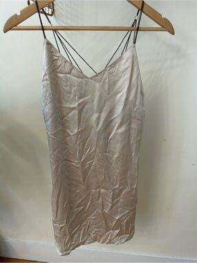 Silk V-Neck Slip Mini Dress in Light Champagne